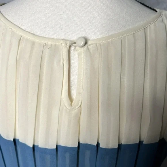 Blu Pepper Pleated Cream, Blue, Coral and Gray Dress - size Small - Picture 7 of 12